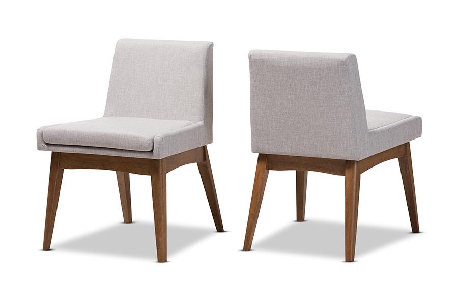 Baxton Studio Nexus Mid-Century Modern Walnut Wood Finishing Greyish Beige Fabric Dining Side Chair (Set of 2)