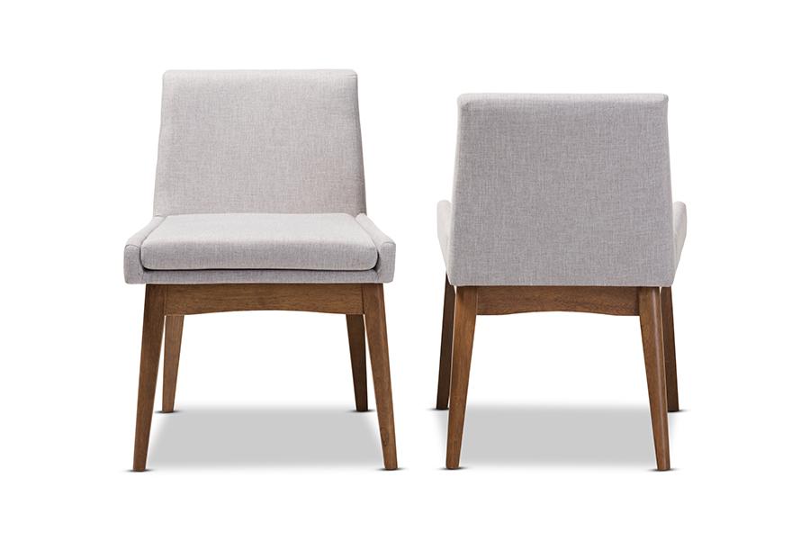 Baxton Studio Nexus Mid-Century Modern Walnut Wood Finishing Greyish Beige Fabric Dining Side Chair (Set of 2)