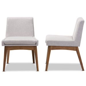 Baxton Studio Nexus Mid-Century Modern Walnut Wood Finishing Greyish Beige Fabric Dining Side Chair (Set of 2)