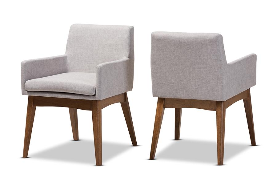 Baxton Studio Nexus Mid-Century Modern Walnut Wood Finishing Greyish Beige Fabric Dining Armchair (Set of 2)