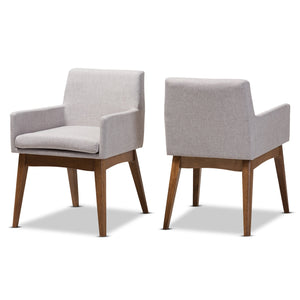 Baxton Studio Nexus Mid-Century Modern Walnut Wood Finishing Greyish Beige Fabric Dining Armchair (Set of 2)