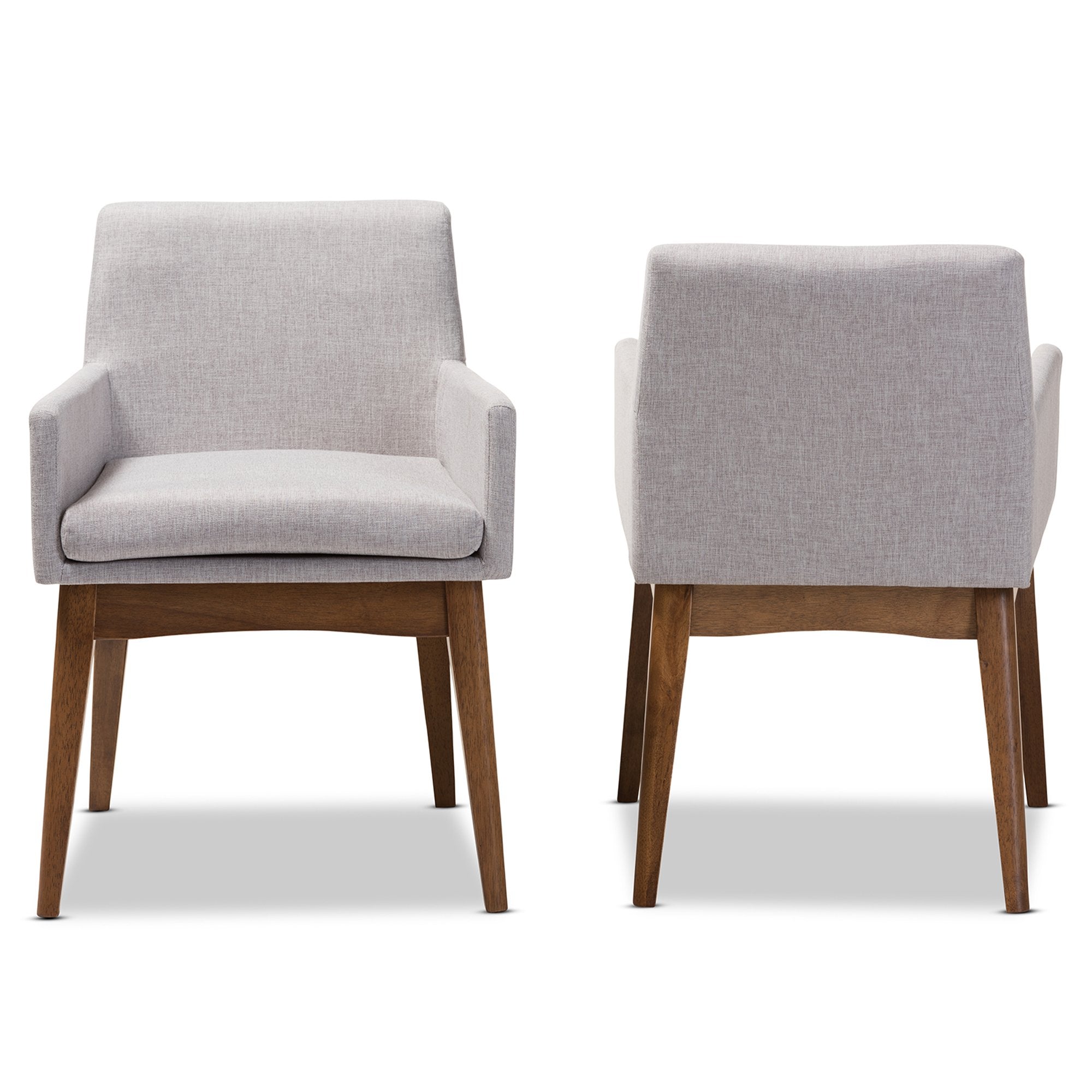 Baxton Studio Nexus Mid-Century Modern Walnut Wood Finishing Greyish Beige Fabric Dining Armchair (Set of 2)