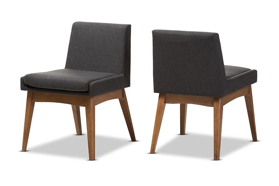 Baxton Studio Nexus Mid-Century Modern Walnut Wood Finishing Dark Fabric Dining Side Chair (Set of 2)