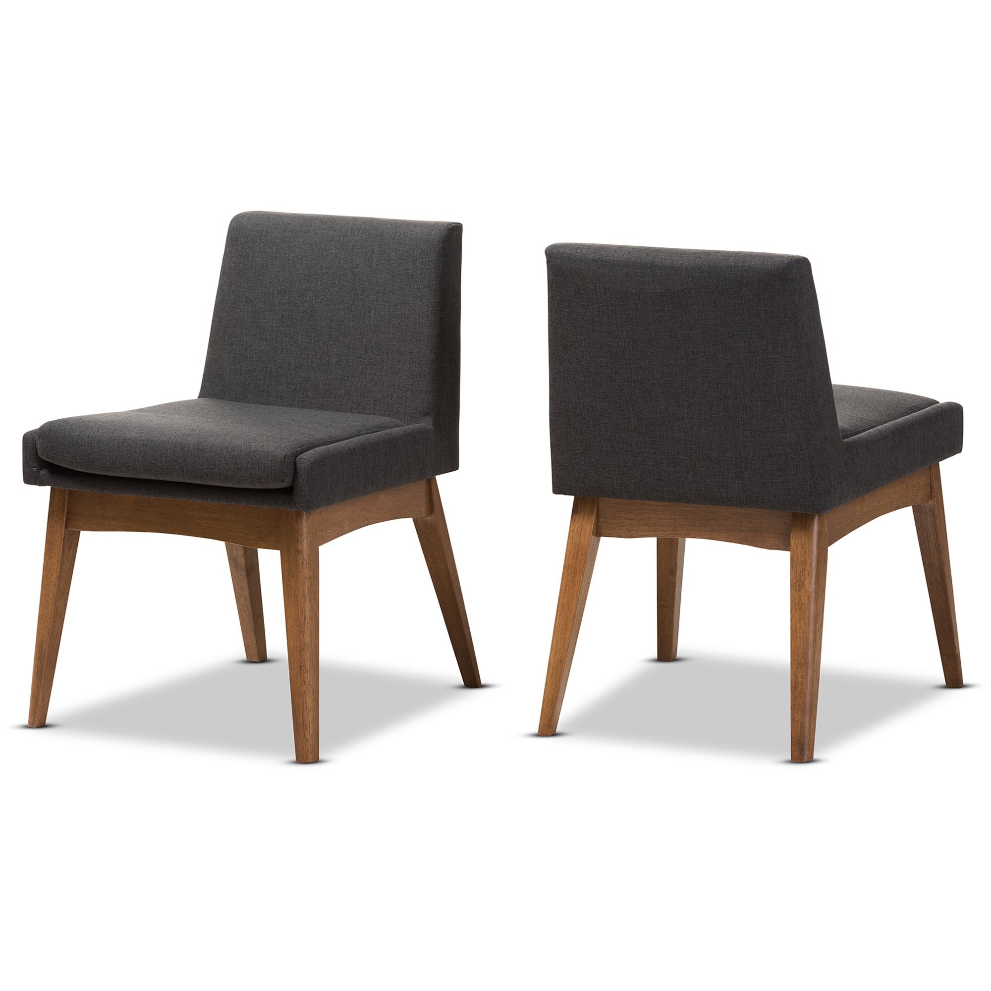 Baxton Studio Nexus Mid-Century Modern Walnut Wood Finishing Dark Fabric Dining Side Chair (Set of 2)