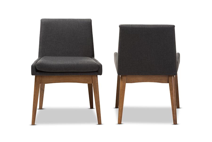 Baxton Studio Nexus Mid-Century Modern Walnut Wood Finishing Dark Fabric Dining Side Chair (Set of 2)