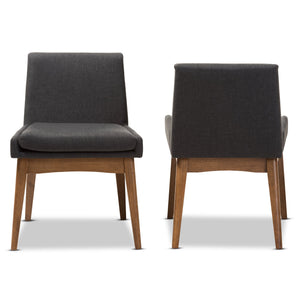 Baxton Studio Nexus Mid-Century Modern Walnut Wood Finishing Dark Fabric Dining Side Chair (Set of 2)