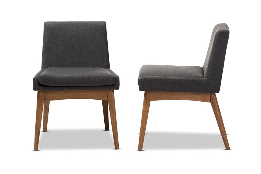 Baxton Studio Nexus Mid-Century Modern Walnut Wood Finishing Dark Fabric Dining Side Chair (Set of 2)