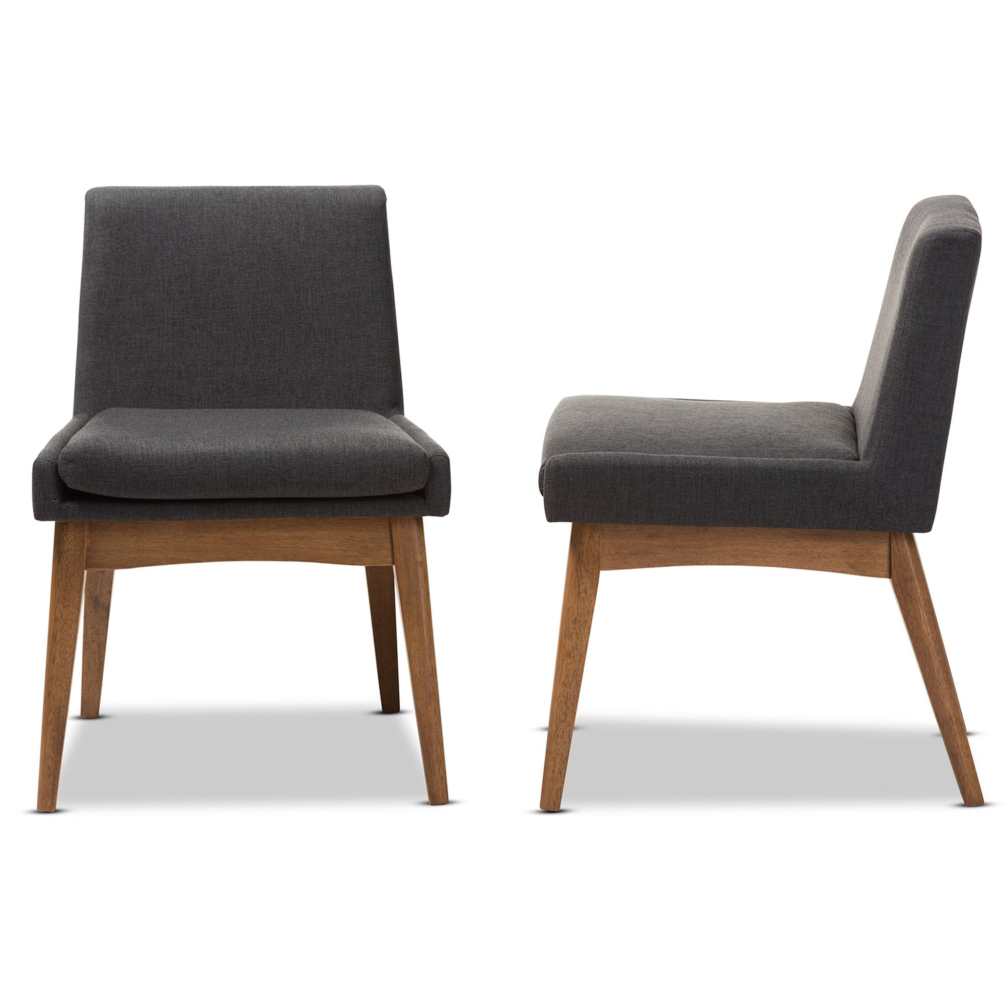 Baxton Studio Nexus Mid-Century Modern Walnut Wood Finishing Dark Fabric Dining Side Chair (Set of 2)