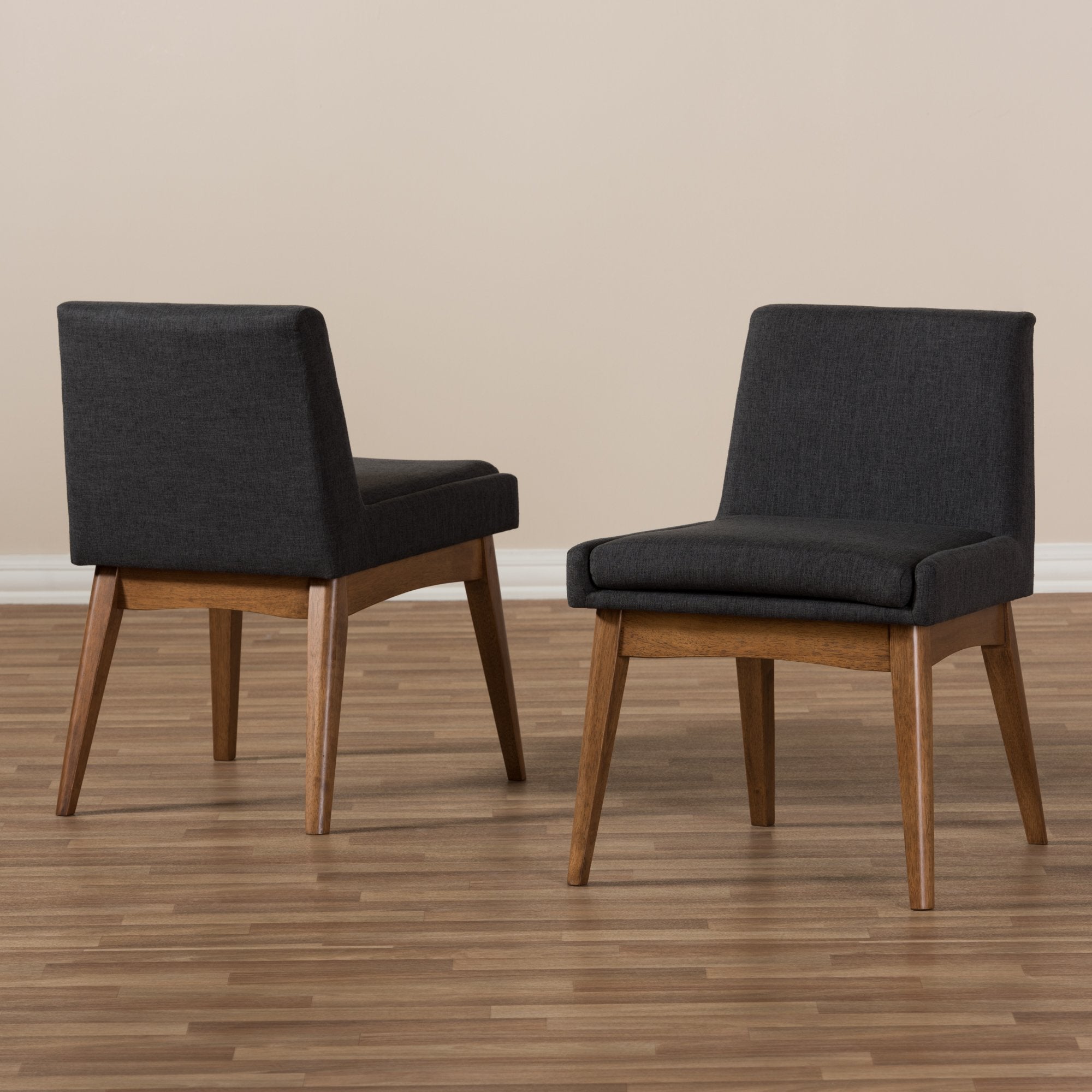 Baxton Studio Nexus Mid-Century Modern Walnut Wood Finishing Dark Fabric Dining Side Chair (Set of 2)