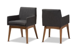 Baxton Studio Nexus Mid-Century Modern Walnut Wood Finishing Dark Grey Fabric Dining Armchair (Set of 2)