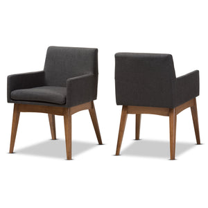 Baxton Studio Nexus Mid-Century Modern Walnut Wood Finishing Dark Grey Fabric Dining Armchair (Set of 2)