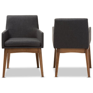 Baxton Studio Nexus Mid-Century Modern Walnut Wood Finishing Dark Grey Fabric Dining Armchair (Set of 2)