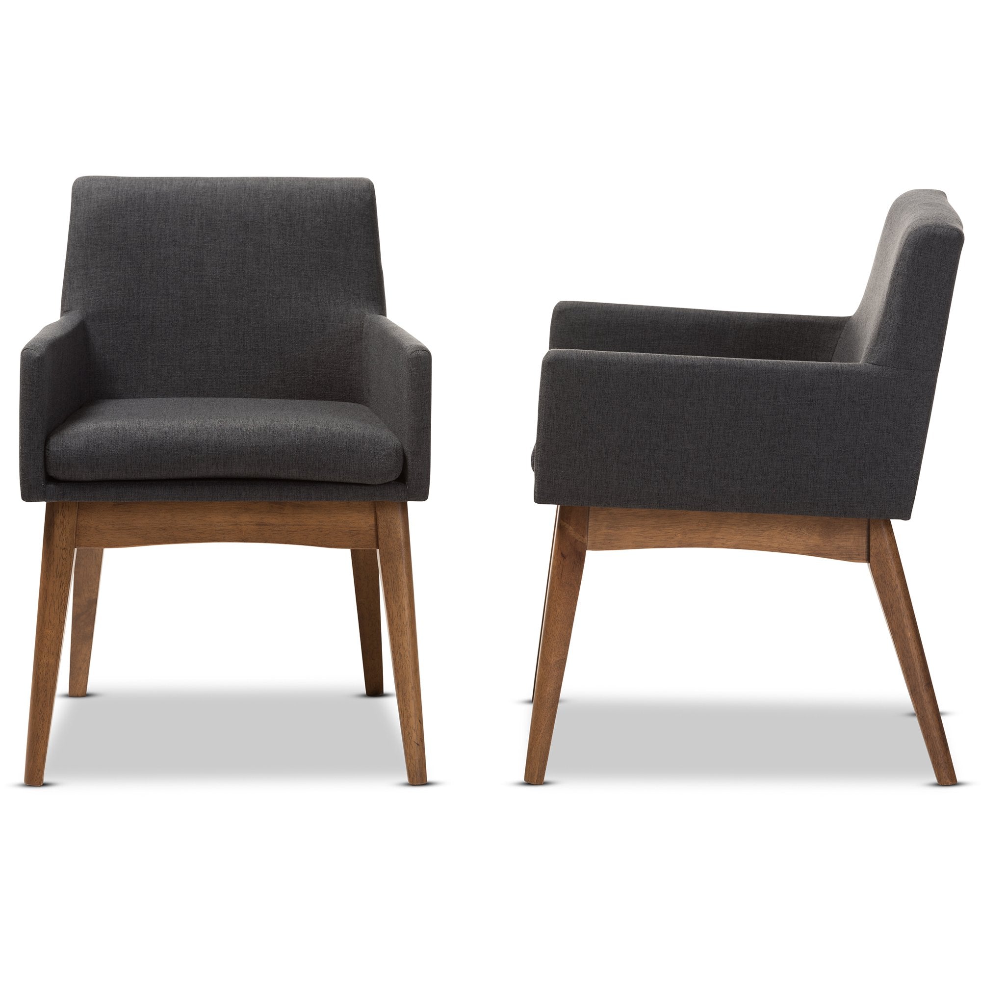 Baxton Studio Nexus Mid-Century Modern Walnut Wood Finishing Dark Grey Fabric Dining Armchair (Set of 2)