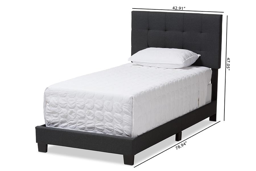 Baxton Studio Brookfield Modern and Contemporary Charcoal Grey Fabric Twin Size Bed