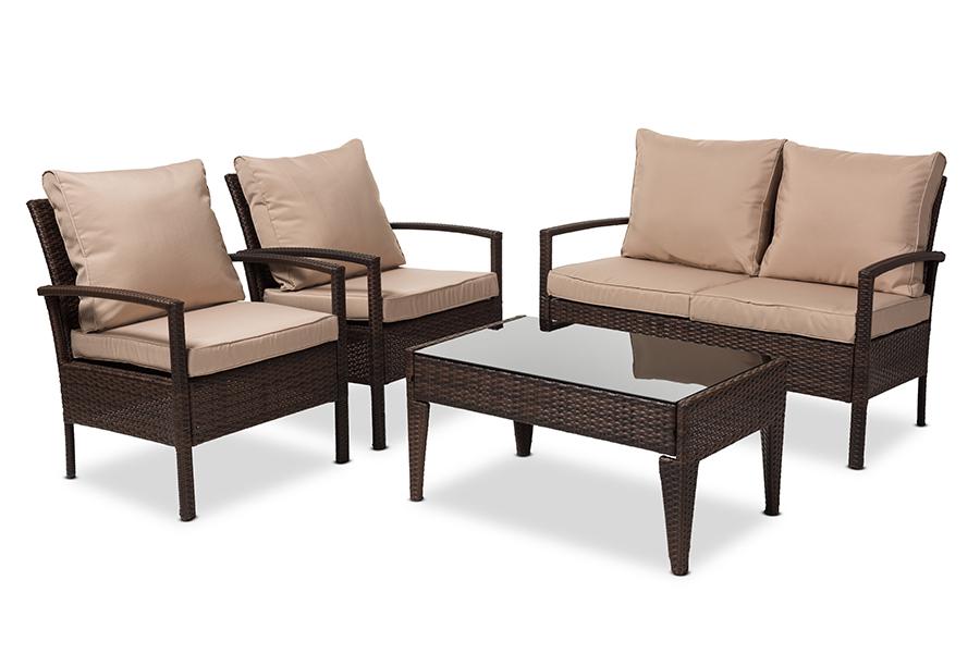 Baxton Studio Empire Modern and Contemporary 4-Piece Brown Wicker Outdoor Patio Set