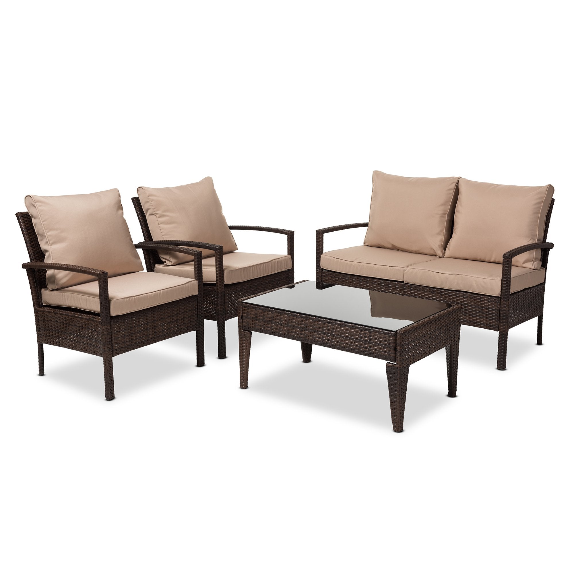 Baxton Studio Empire Modern and Contemporary 4-Piece Brown Wicker Outdoor Patio Set