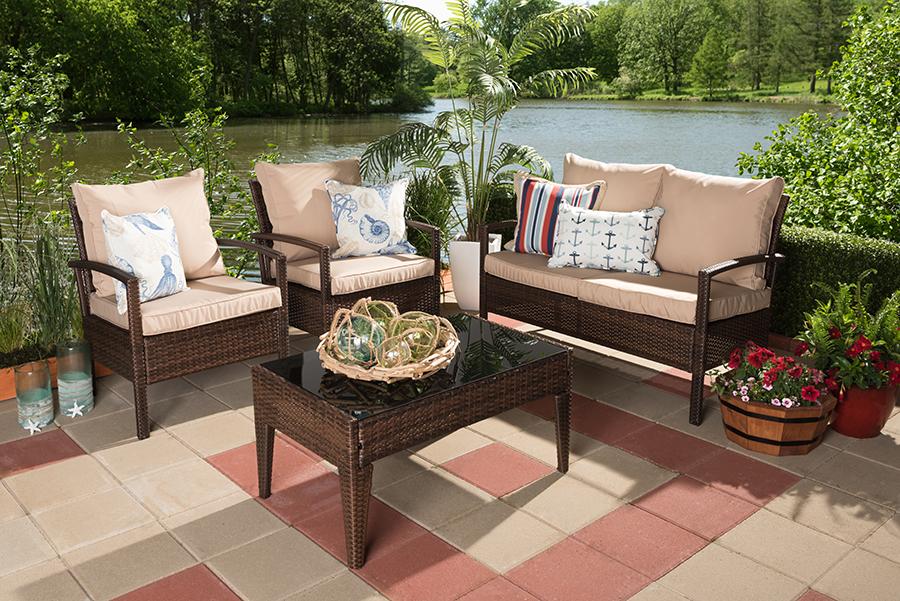 Baxton Studio Empire Modern and Contemporary 4-Piece Brown Wicker Outdoor Patio Set