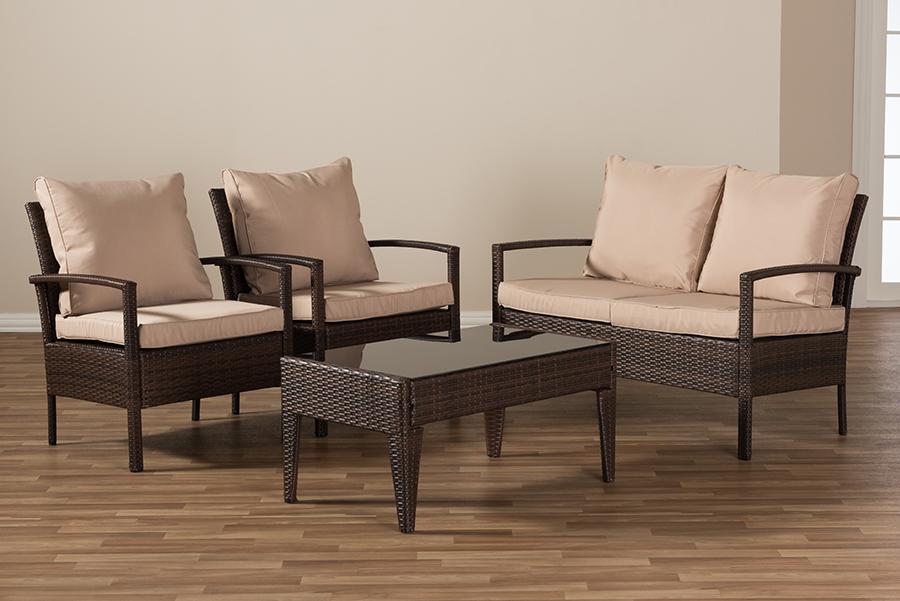 Baxton Studio Empire Modern and Contemporary 4-Piece Brown Wicker Outdoor Patio Set