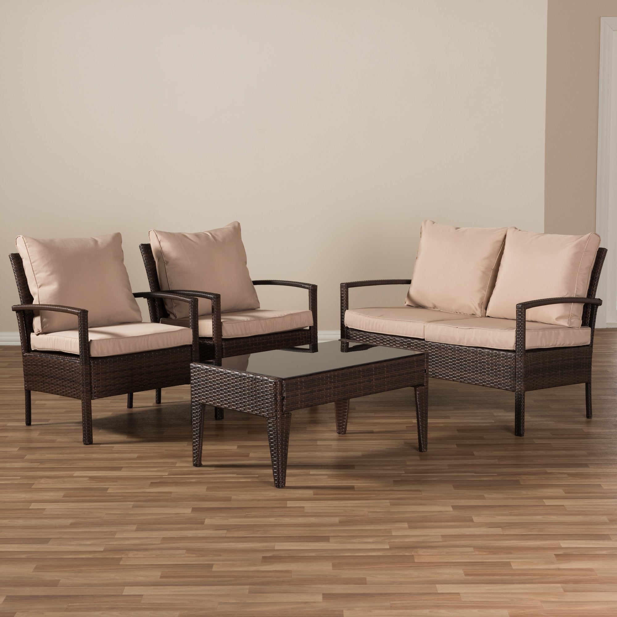 Baxton Studio Empire Modern and Contemporary 4-Piece Brown Wicker Outdoor Patio Set