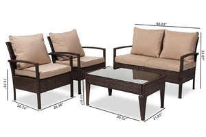 Baxton Studio Empire Modern and Contemporary 4-Piece Brown Wicker Outdoor Patio Set