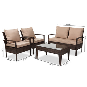 Baxton Studio Empire Modern and Contemporary 4-Piece Brown Wicker Outdoor Patio Set