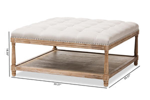 Baxton Studio Carlotta French Country Weathered Oak Beige Linen Square Coffee Table Ottoman