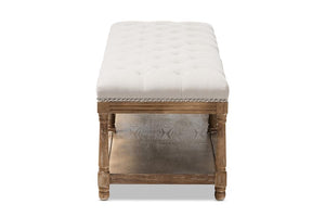 Baxton Studio Celeste French Country Weathered Oak Beige Linen Upholstered Ottoman Bench