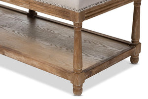 Baxton Studio Celeste French Country Weathered Oak Beige Linen Upholstered Ottoman Bench