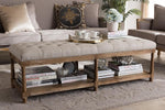 Baxton Studio Celeste French Country Weathered Oak Beige Linen Upholstered Ottoman Bench