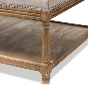 Baxton Studio Carlotta French Country Weathered Oak Beige Linen Rectangular Coffee Table Ottoman