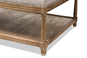 Baxton Studio Carlotta French Country Weathered Oak Beige Linen Rectangular Coffee Table Ottoman