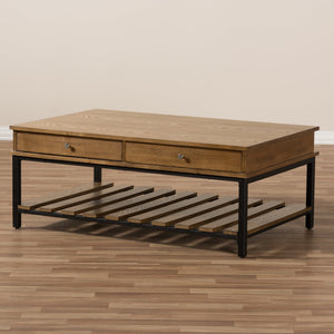 Baxton Studio Newcastle Rustic Industrial Style Oak Brown Finished Wood and Black Finished Metal Coffee Table