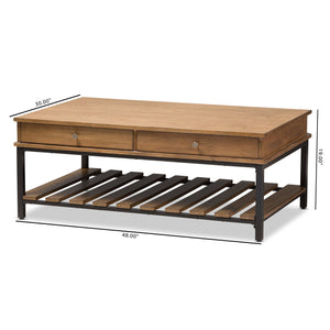 Baxton Studio Newcastle Rustic Industrial Style Oak Brown Finished Wood and Black Finished Metal Coffee Table