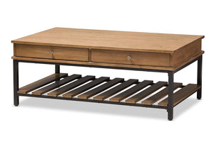 Baxton Studio Newcastle Rustic Industrial Style Oak Brown Finished Wood and Black Finished Metal Coffee Table