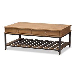 Baxton Studio Newcastle Rustic Industrial Style Oak Brown Finished Wood and Black Finished Metal Coffee Table