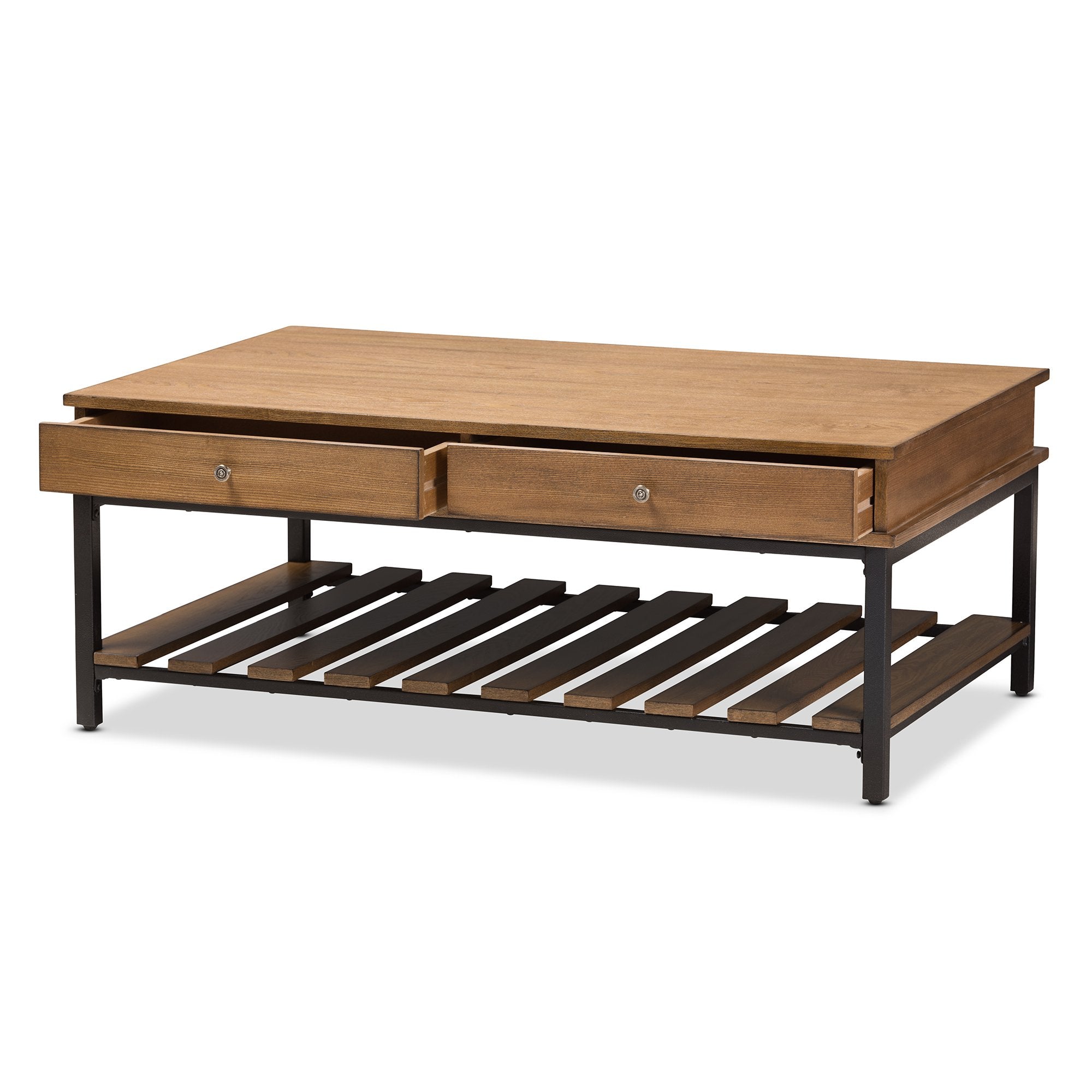 Baxton Studio Newcastle Rustic Industrial Style Oak Brown Finished Wood and Black Finished Metal Coffee Table