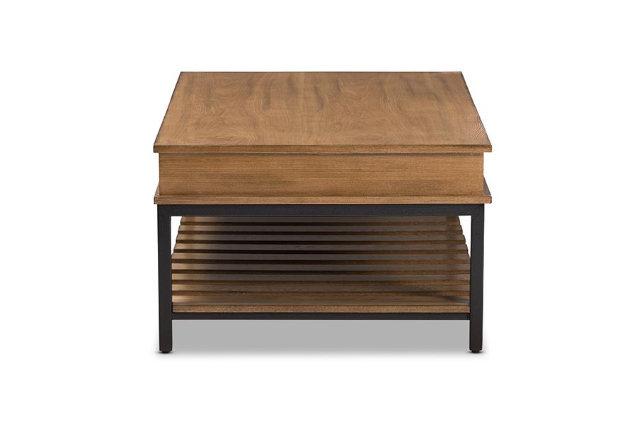 Baxton Studio Newcastle Rustic Industrial Style Oak Brown Finished Wood and Black Finished Metal Coffee Table