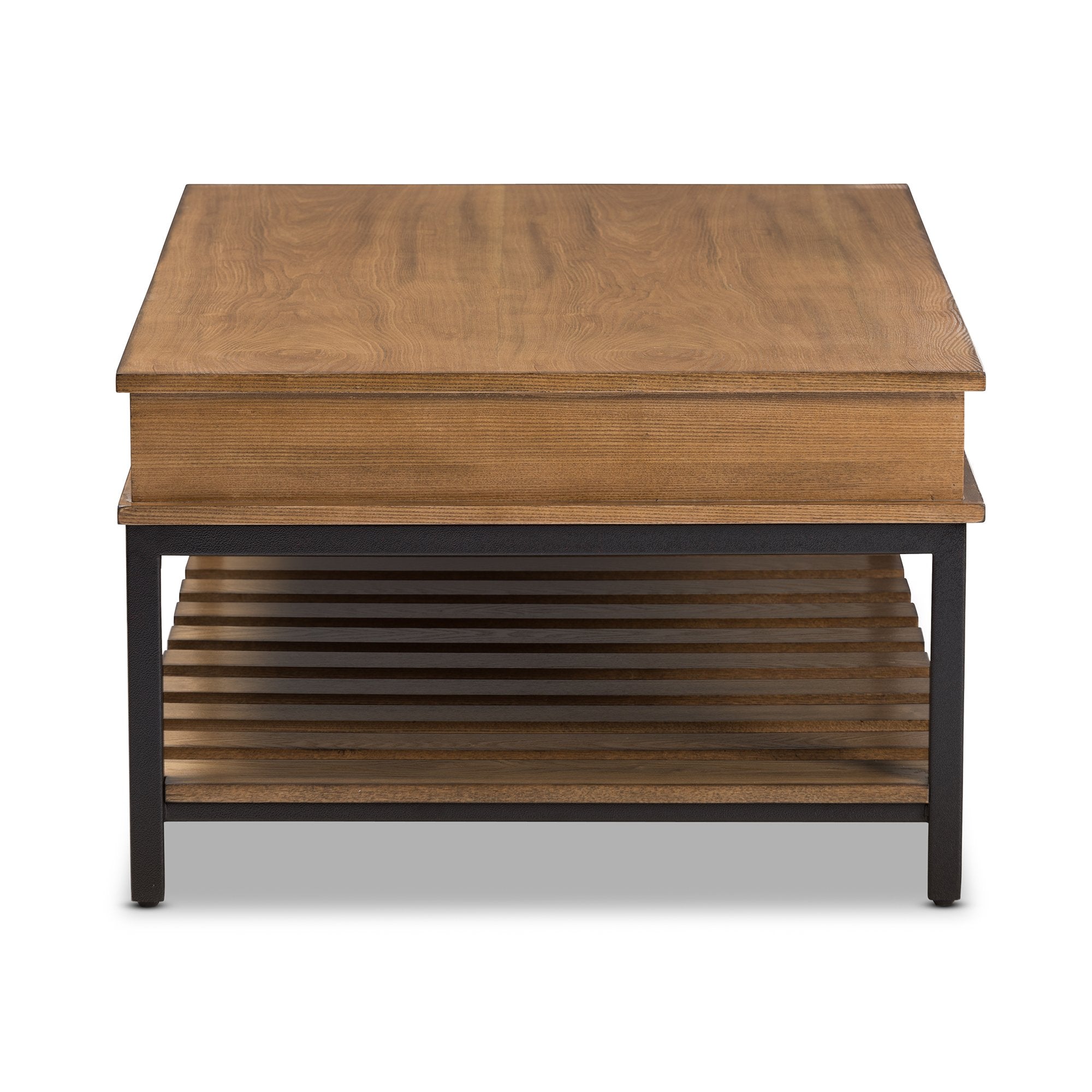 Baxton Studio Newcastle Rustic Industrial Style Oak Brown Finished Wood and Black Finished Metal Coffee Table