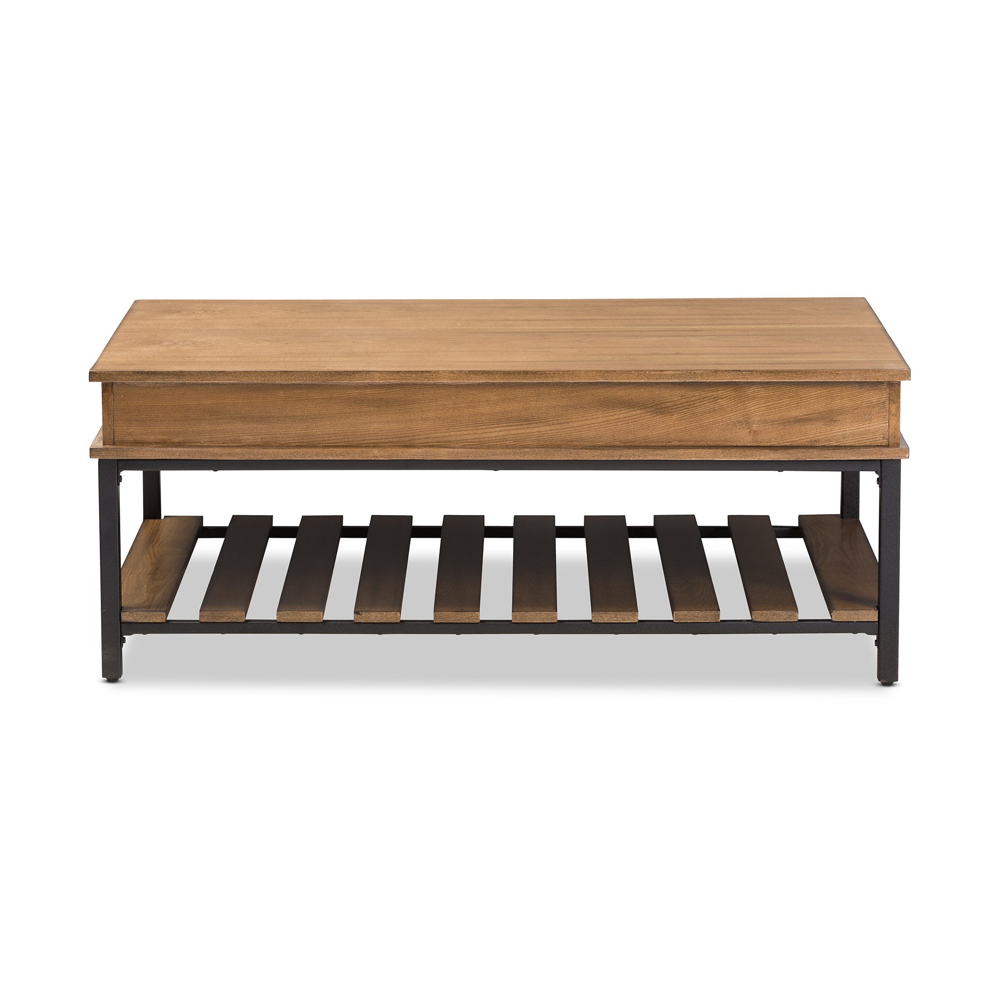 Baxton Studio Newcastle Rustic Industrial Style Oak Brown Finished Wood and Black Finished Metal Coffee Table