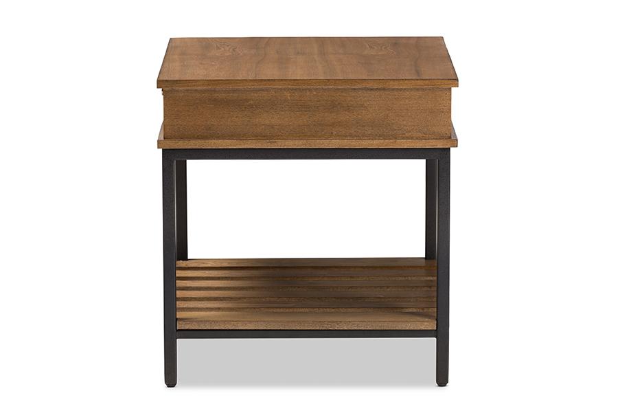 Baxton Studio Newcastle Rustic Industrial Style Oak Brown Finished Wood and Black Finished Metal End Table