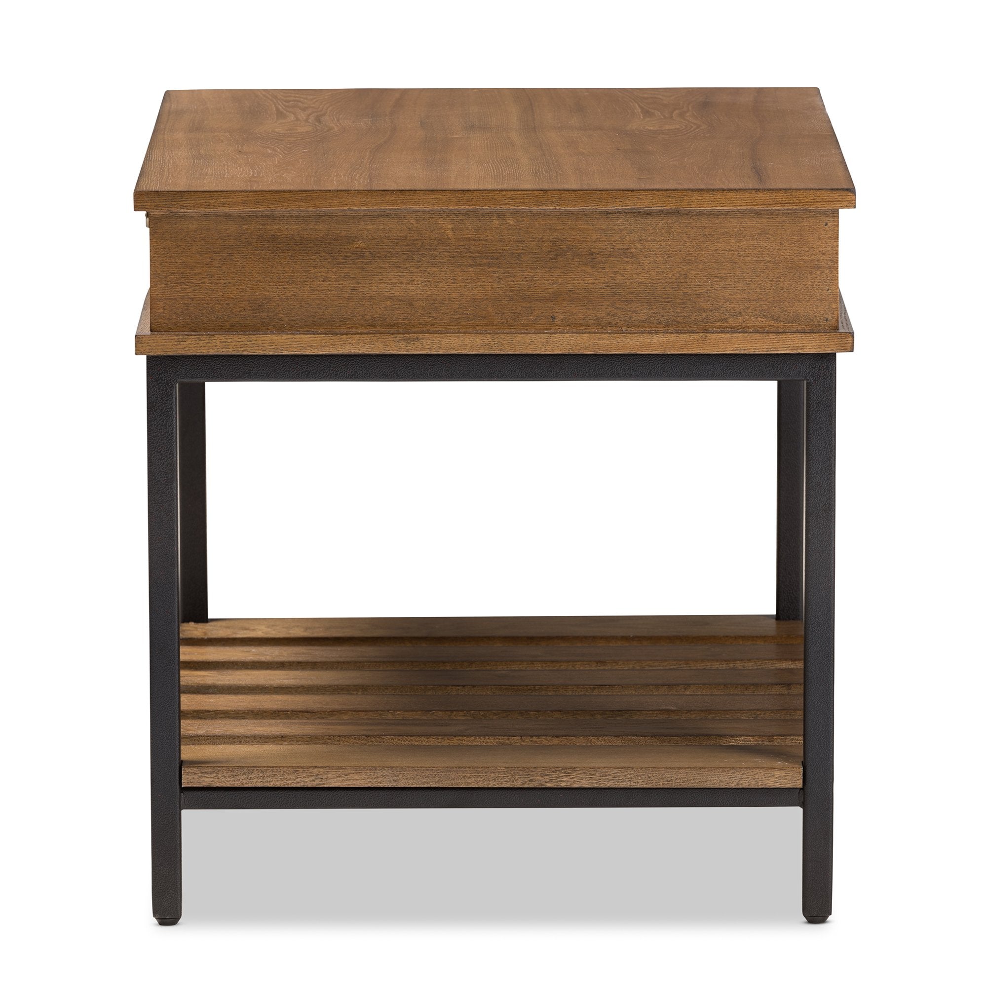 Baxton Studio Newcastle Rustic Industrial Style Oak Brown Finished Wood and Black Finished Metal End Table