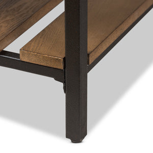 Baxton Studio Newcastle Rustic Industrial Style Oak Brown Finished Wood and Black Finished Metal End Table