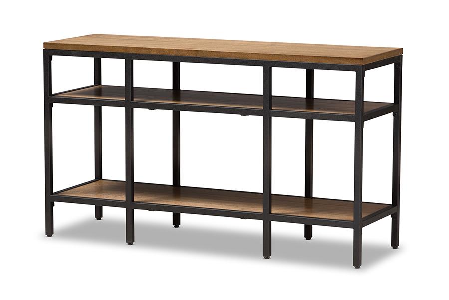 Baxton Studio Caribou Rustic Industrial Style Oak Brown Finished Wood and Black Finished Metal Console Table