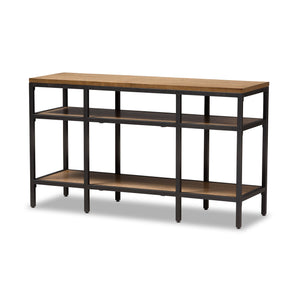 Baxton Studio Caribou Rustic Industrial Style Oak Brown Finished Wood and Black Finished Metal Console Table