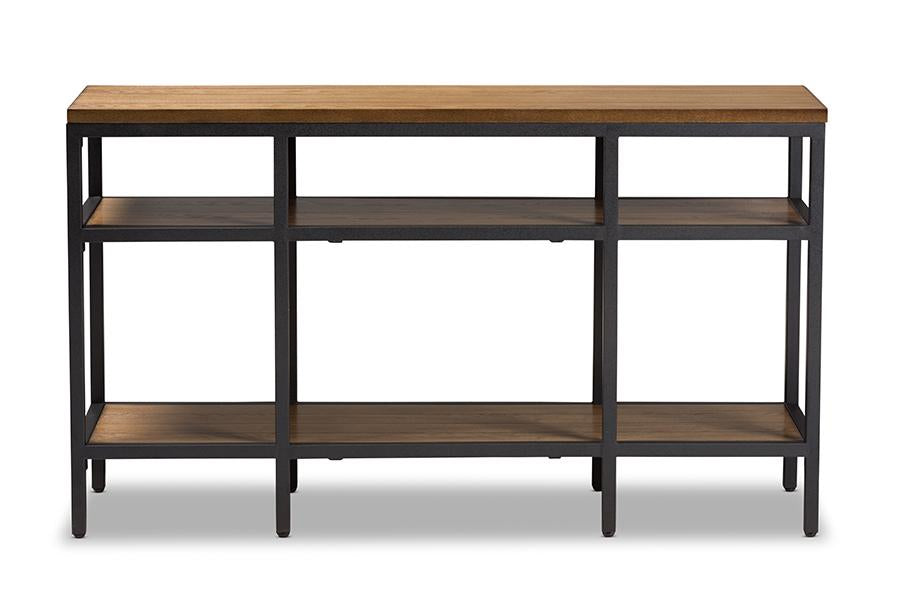 Baxton Studio Caribou Rustic Industrial Style Oak Brown Finished Wood and Black Finished Metal Console Table