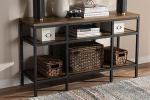 Baxton Studio Caribou Rustic Industrial Style Oak Brown Finished Wood and Black Finished Metal Console Table