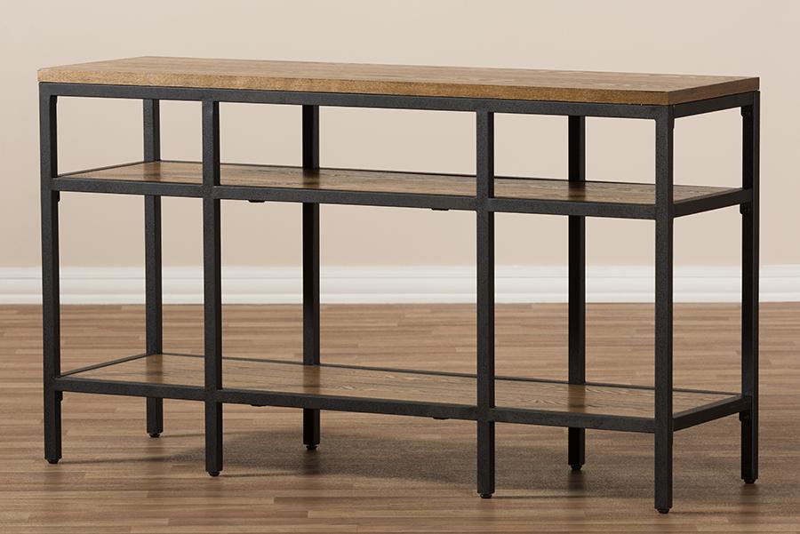 Baxton Studio Caribou Rustic Industrial Style Oak Brown Finished Wood and Black Finished Metal Console Table