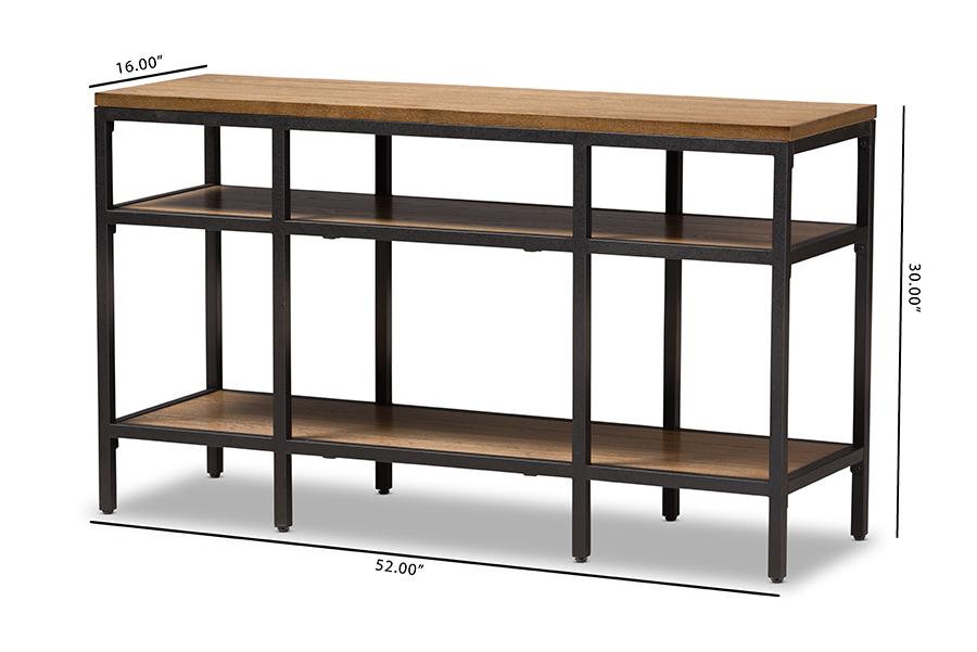 Baxton Studio Caribou Rustic Industrial Style Oak Brown Finished Wood and Black Finished Metal Console Table