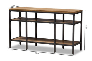 Baxton Studio Caribou Rustic Industrial Style Oak Brown Finished Wood and Black Finished Metal Console Table