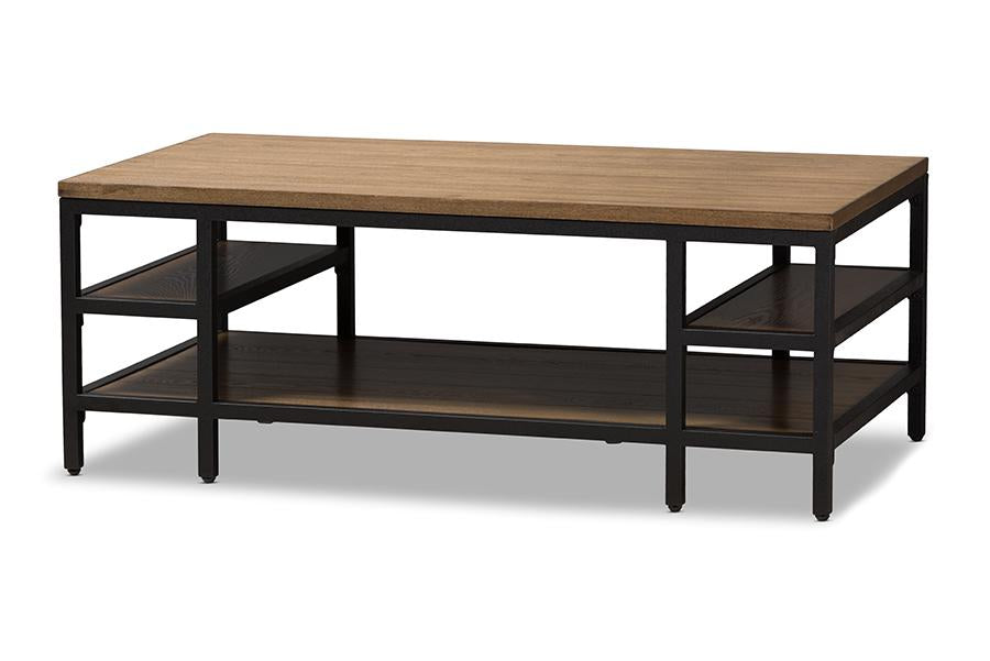 Baxton Studio Caribou Rustic Industrial Style Oak Brown Finished Wood and Black Finished Metal Coffee Table